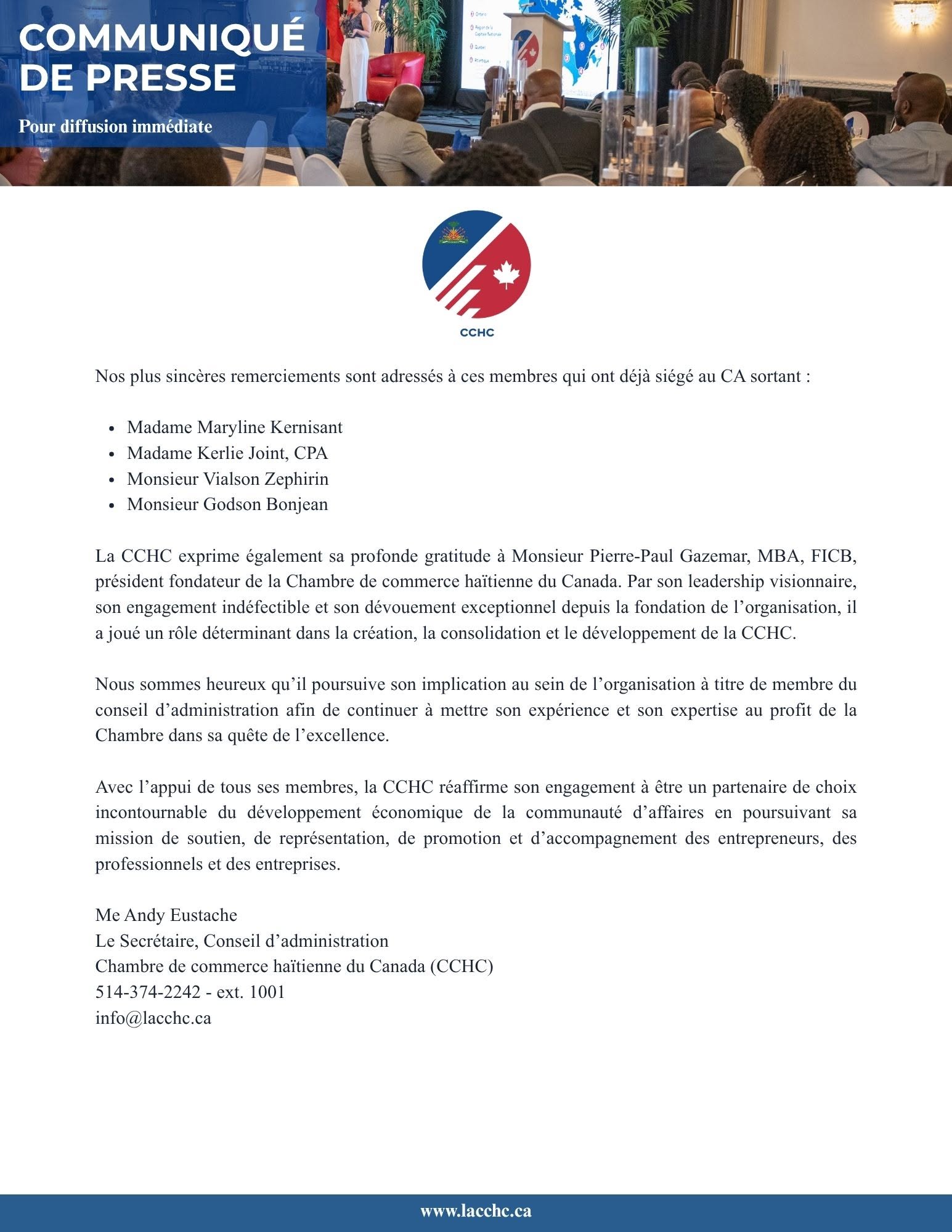La CCHC dévoile son nouveau conseil d'administration et son comité exécutif 2026